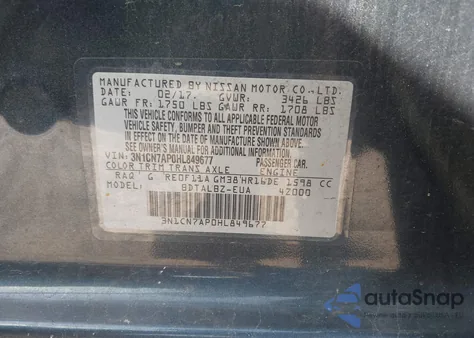 2017 Nissan Versa 1.6 Sv z USA, uszkodzony, nr VIN 3N1CN7AP0HL849677